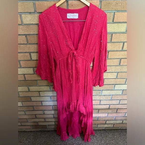 Sundress Juliana Sequin Dress Saint Barth Blush Pink Flowy High Low Size M/L - Image 2