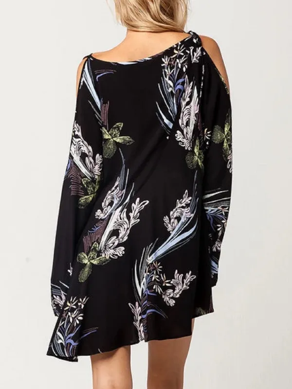 Free People asymmetrical floral print Black Floral Cold-Shoulder Tunic Size S - Image 3
