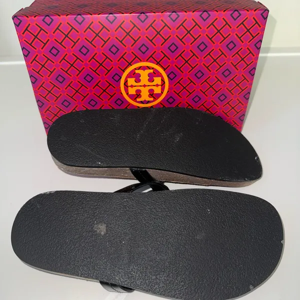 Tory Burch Women's Miller Cloud Sandals Black Patent Leather Natural Size 8 - Image 6