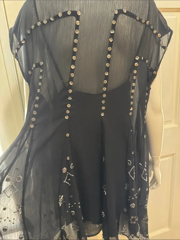Free People Aston Black Studded Button-Front Sheer Tunic Dress Size Medium. A1 - Image 13