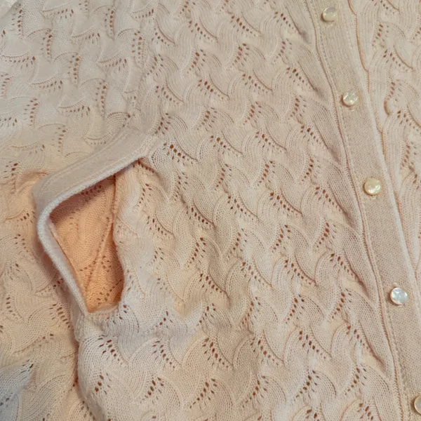 VTG 70's Cuddle Knit Cream Pointelle Button Front Cape Fringe Poncho Cottagecore - Image 7