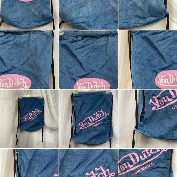 Von Dutch Y2K Grunge Denim Drawstring Backpack - Image 2
