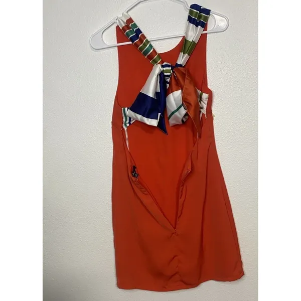 Lulus Women’s Chiffon Mini Shift Dress Sleeveless Sz XS Orange Nautical Zip ￼ - Image 5
