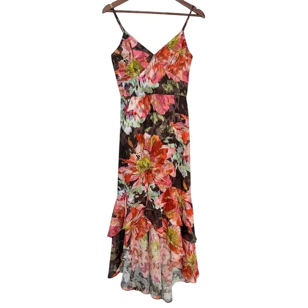 Hutch Royce Floral Chiffon High Low Midi Dress Brown Pink Size 2 NWT - Image 2