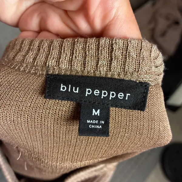 Blu Pepper Brown Waffle Knit Henley Colorblock Long Sleeve Top M - Image 5