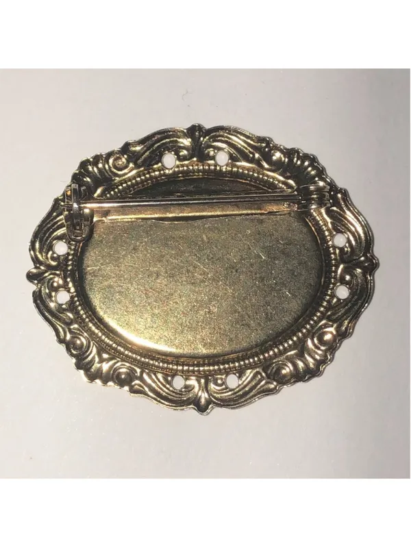 Vintage Gold Tone Floral Oval Boho Brooch Shoulder Pin - Image 4
