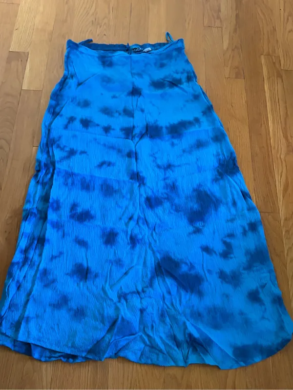 Vintage 90s Hokuspokus Rayon Blue Tye Dye Skirt Size L - Image 2