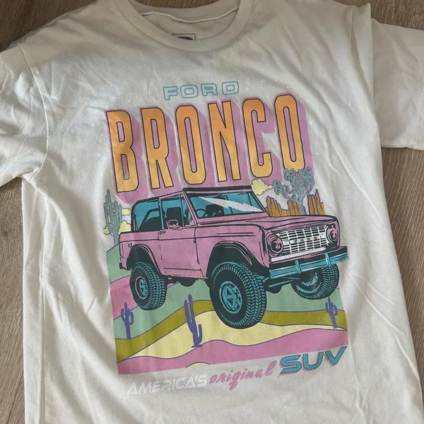 Ford White Graphic Tee with Pink and Blue Design - Image 2