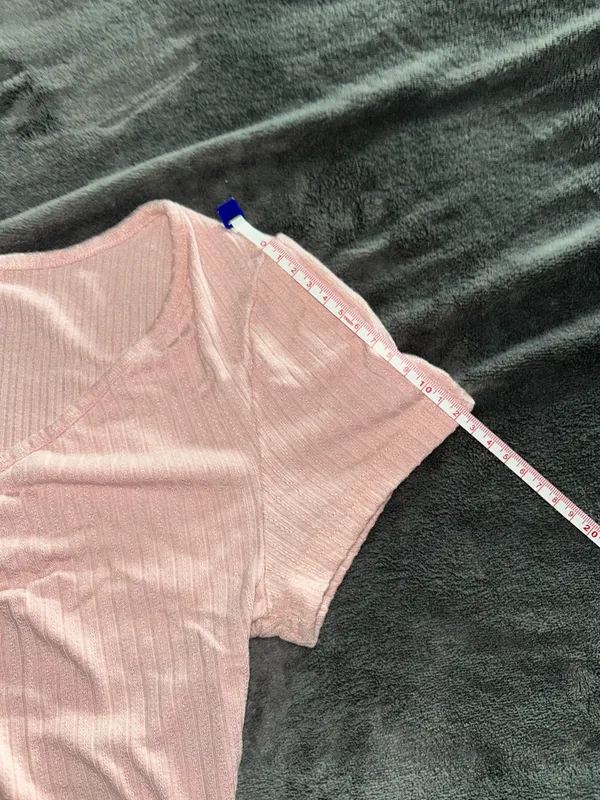 Zaful Blush Pink Ribbed Crop Top With Silver Hoop - Image 5