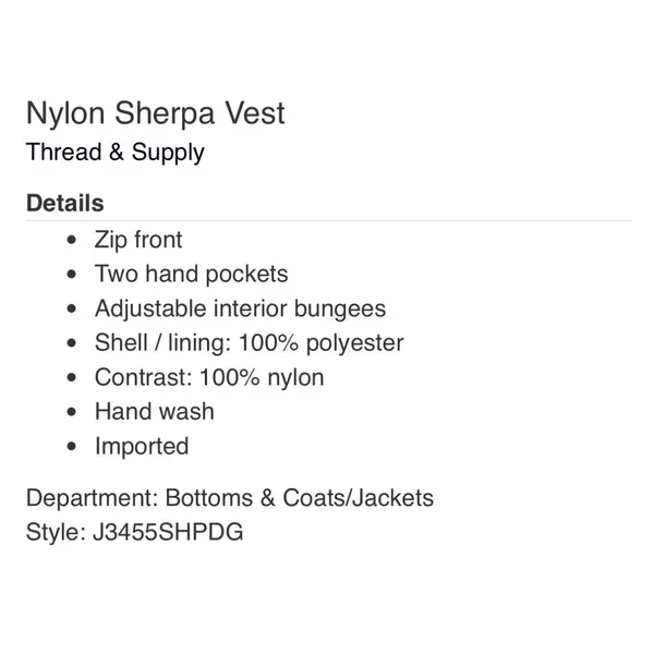 Thread & Supply‎ XS Nylon Sherpa Vest 2 Pocket Full Zip Utility Chic Off White - Image 4