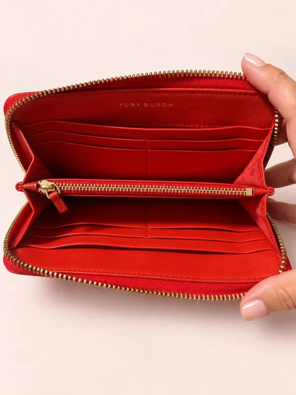 Tory Burch Alexa Poppy Orange Quilted Leather Zip Around Wallet - Image 5