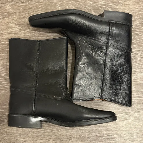 VTG Y2K Justin Black Leather Roper Western Cowboy Boots Square Toe 5.5 Wide Boho - Image 5