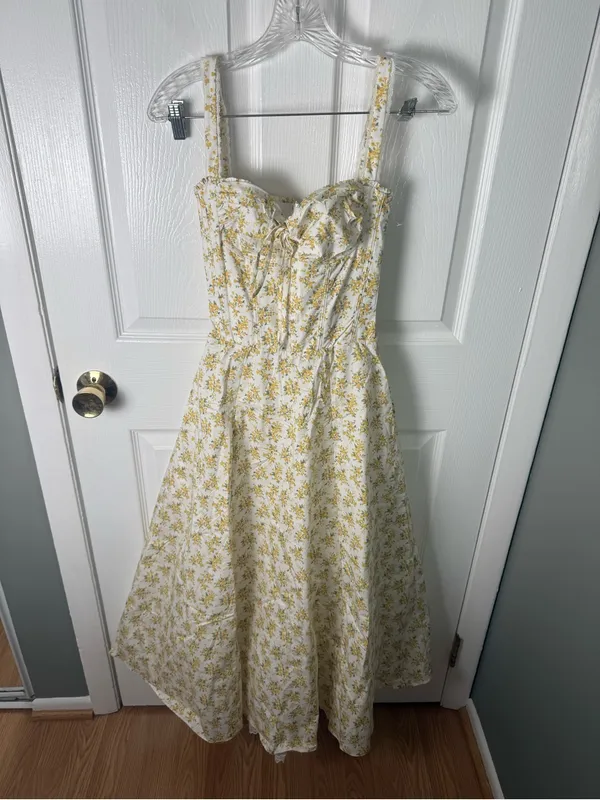 House of CB Rosalee White Vintage Floral Print Cotton Bustier Sundress XS - Image 3