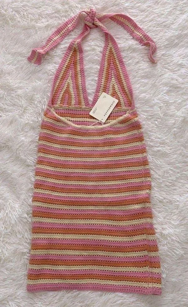 Princess Polly Crochet Tie Up Dress Pink Orange - Image 5
