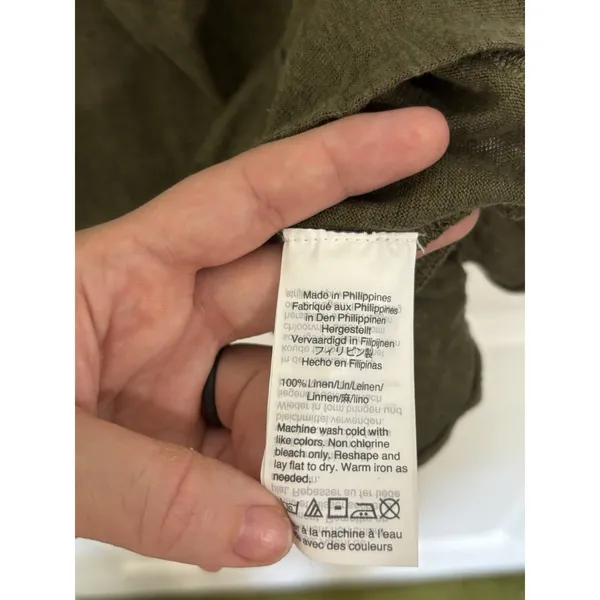 J Crew 100% Linen Olive Green Ruffle Short Sleeve Peplum Top XS Sustainable - Image 4
