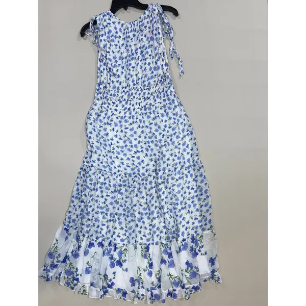Shoshanna Helena Dress Blue Floral Sleeveless Lightweight Midi Size 2 - Image 6