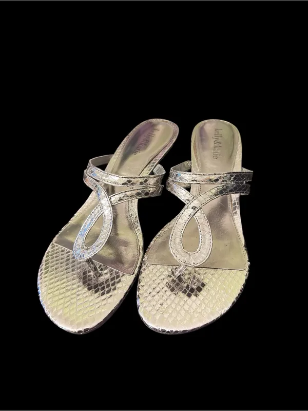 Kelly & Katie Gold Metallic Snakeskin Print Kitten Heel Slide Sandals Sz 10 - Image 5