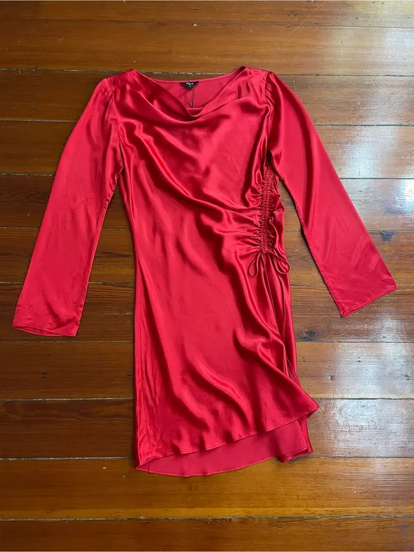 NWT Rails Alessandra Scarlet Red Satin Cowl Neck Ruched Mini Dress Sz M🧡🎀 - Image 8