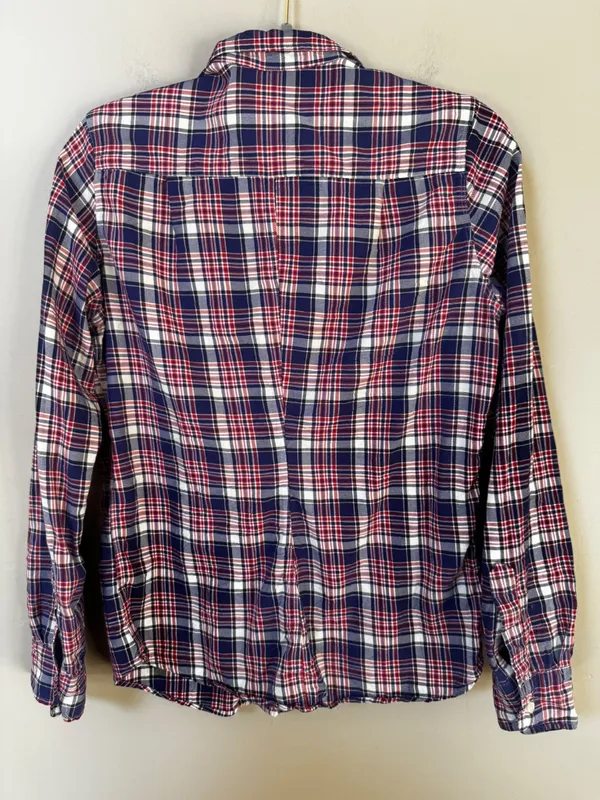 Frank & Eileen "Barry" Fitted Cotton Red/Navy Plaid Button Down Shirt  Medium - Image 4
