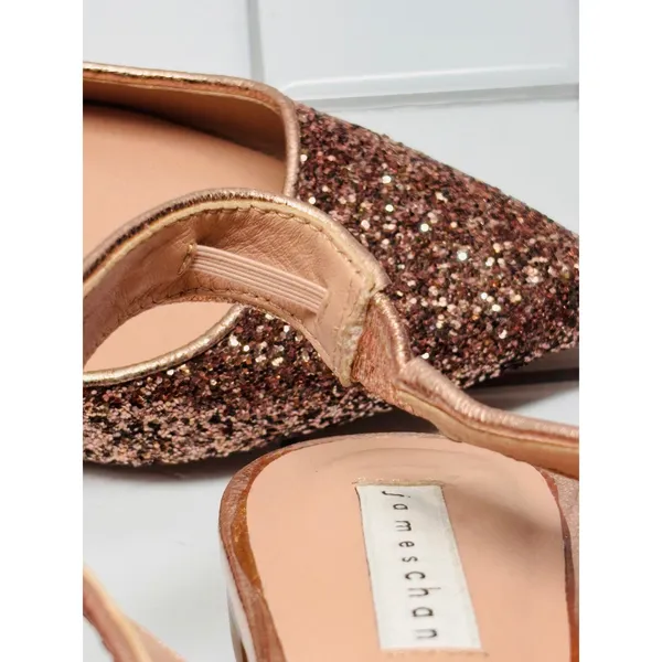 James Chan Nakasey Slingback Flats Womens 10 Pink Rose Gold Glitter Pointed Toe - Image 10