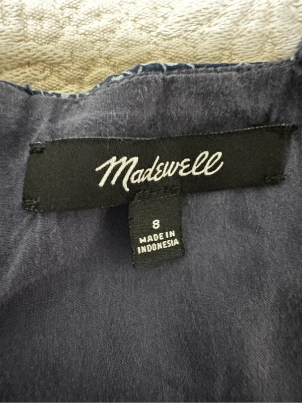 Madewell Blue Paisley Cotton Mini Dress Puff Sleeve Square Neck Size 8 boho - Image 3