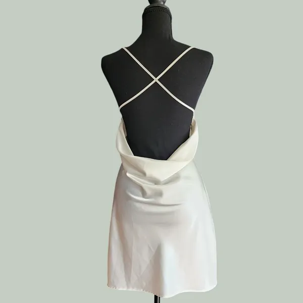 H&M Divided Cream Cowl Neck Strappy Open Back Slip Dress‎ L - Image 2