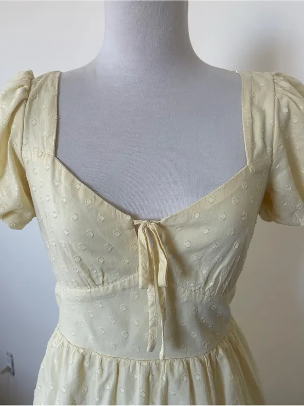 Francesca's butter yellow Puff Sleeve Tiered Mini Dress - Image 2