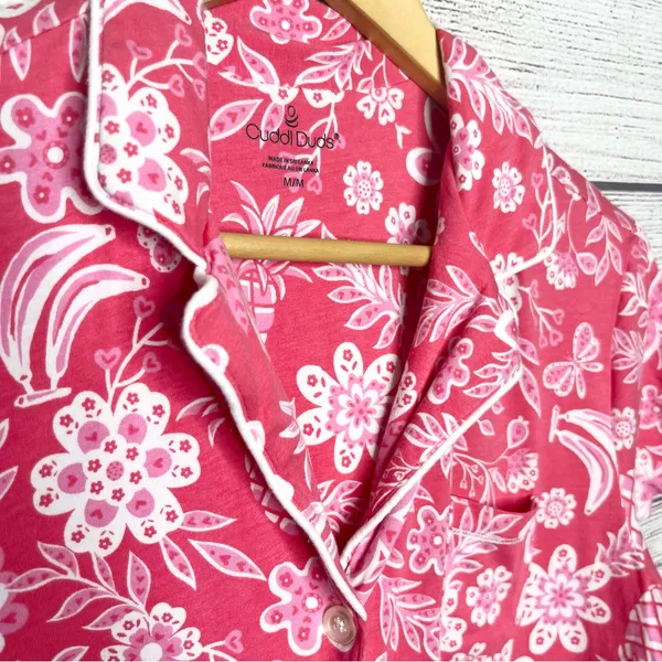 Cuddl Duds Pink Tropical Floral Pajama Top Size Medium Cotton Modal Button Front - Image 6