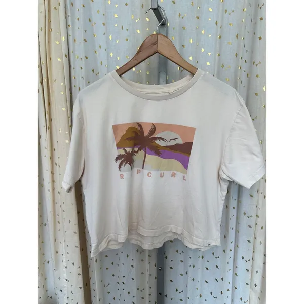 Rip Curl Sunset Golden Hour Palm Tree Scoop Neck Baby Tee Cropped T-Shirt M - Image 2