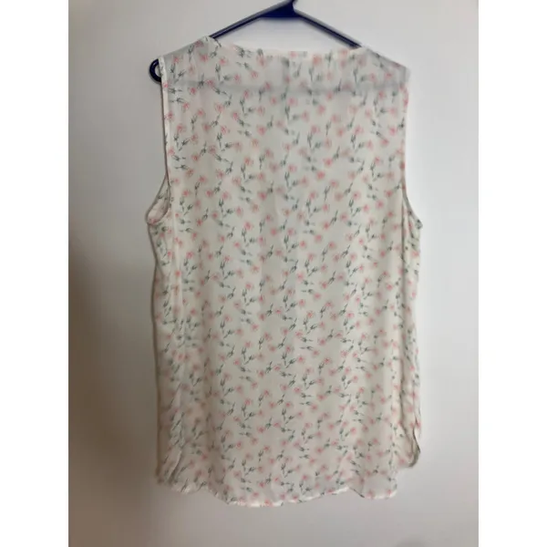 LC Lauren Conrad Blouse Womens Large White Floral Excellent Sleeveless V-Neck - Image 8
