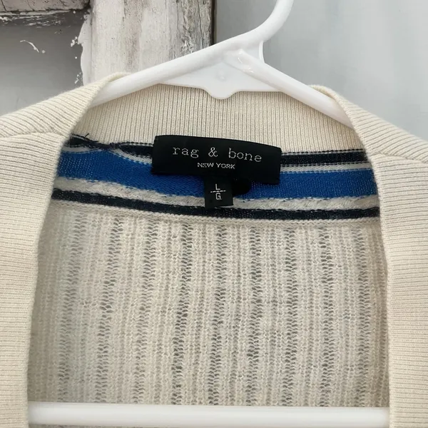 Rag & Bone Chalk White Knit Dianna Merino Wool Blend‎ Cardigan Sz L Read Dscrpt - Image 3
