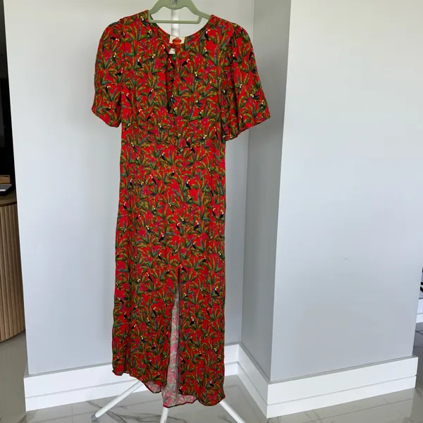 Farm Rio Tucano Paradise Tucan Red Resortwear Midi Sun Dress Size XS - Image 3