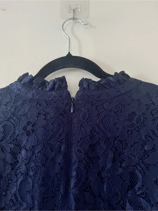 Vince Camuto Navy Blue Lace Tiered Mini Dress 12 Romantic Wedding Office Work - Image 7