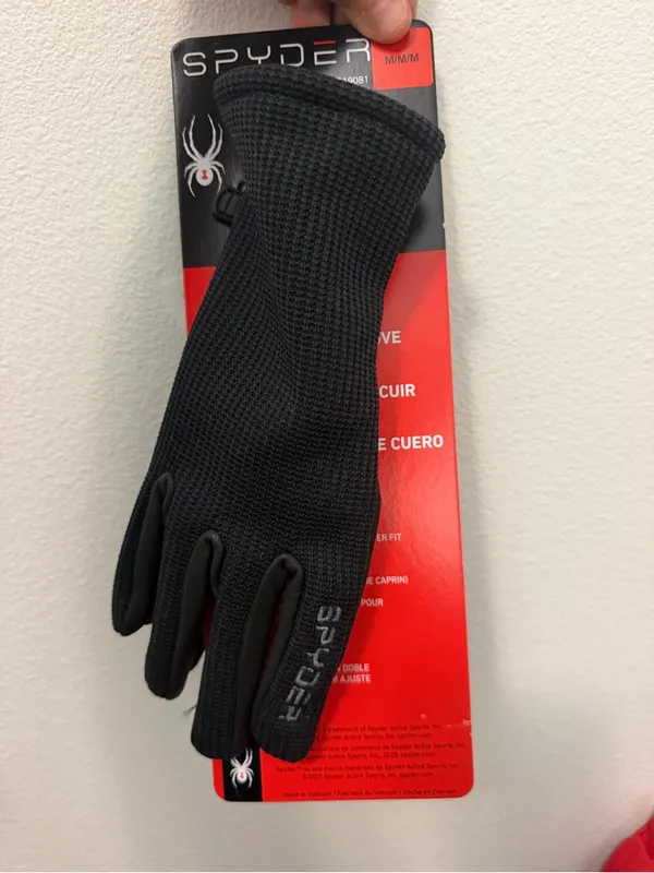 Spyder Black Women's Knit Thermal Gloves with Embroidered Spider - Image 2