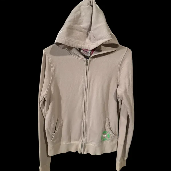 vintage Victoria secret Pink Graphic Sweatshirt beige dog logo m hoodie zip up - Image 4