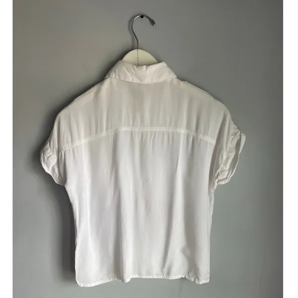 Sim & Sam White‎ Cream Rayon Short Sleeve Peter Pan Collar Button Down Blouse S - Image 3