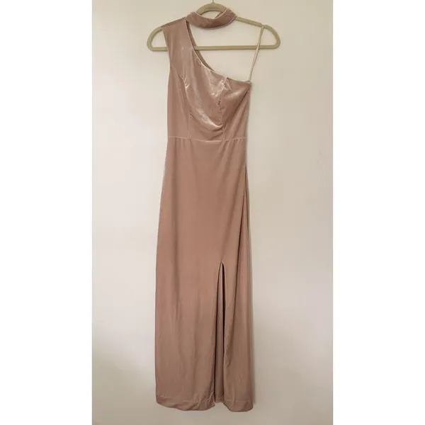 Revelry Margot Velvet Dress Gold Champagne Cut Out Choker Slit Gown Holiday Sz 0 - Image 3