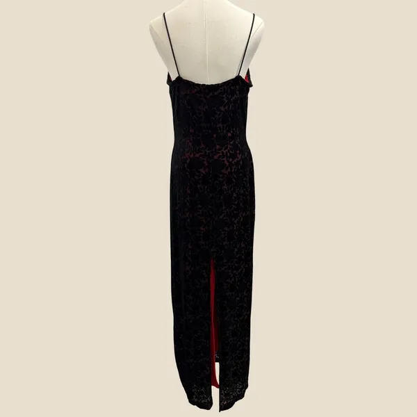 VTG 90s Roberta Black Red‎ Burnout Velvet Rose Maxi Dress Large Vampy Whimsigoth - Image 2