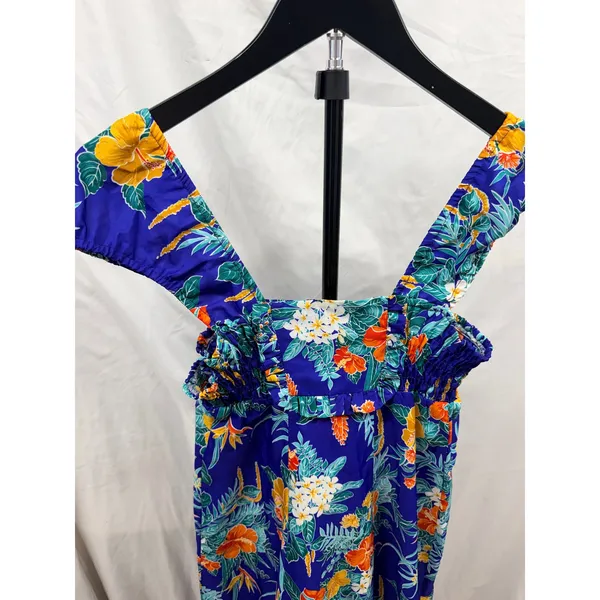Vintage Liberty House of Hawaii Blue Floral Tropical Ruffle Satin Midi Sundress - Image 6