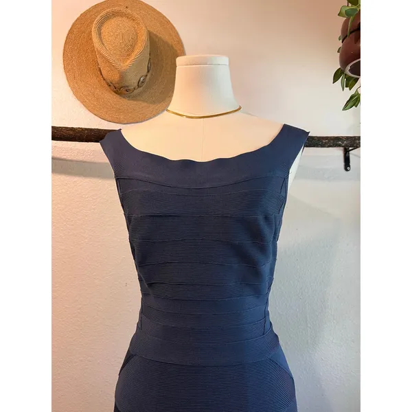 Herve Leger Quinn Washed Blue Bandage Off Shoulder Mini Dress Size Small - Image 2