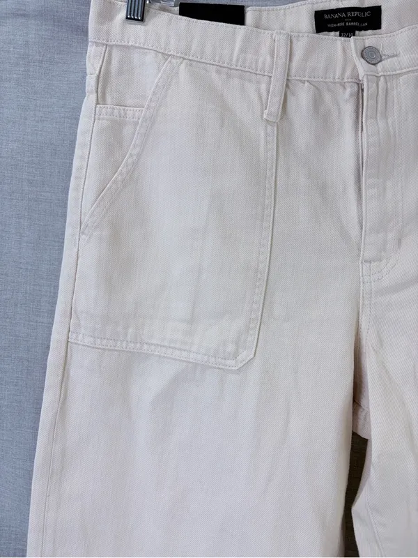 NWT Banana Republic‎ Cream Barrel Leg Jeans High Rise Wide Leg Denim 32 14 - Image 2