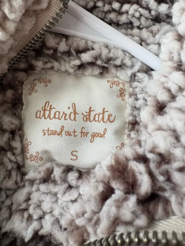 Altar'd State Brown Fleece Cream Sherpa Pullover Oversized 1/4 Zip - Image 3