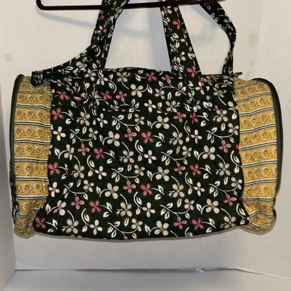 Source Unknown GREEN YELLOW FLORAL QUILTED DUFFLE BAG 2 HANDLES CROSSBODY STRAP LUGGAGE STRAP - Image 3