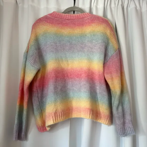 Kawaii Pastel Rainbow Striped Crewneck Sweater - Image 2