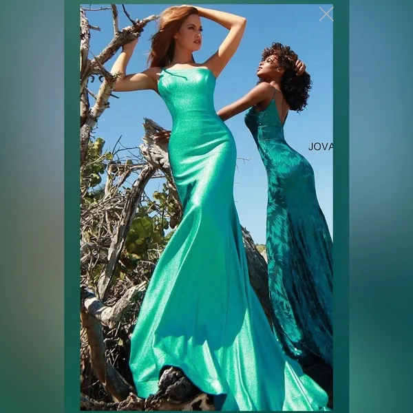 New! Jovani 02136 Metallic Fitted One Shoulder Prom Dress Aqua Green Sz 00 $500‎ - Image 5