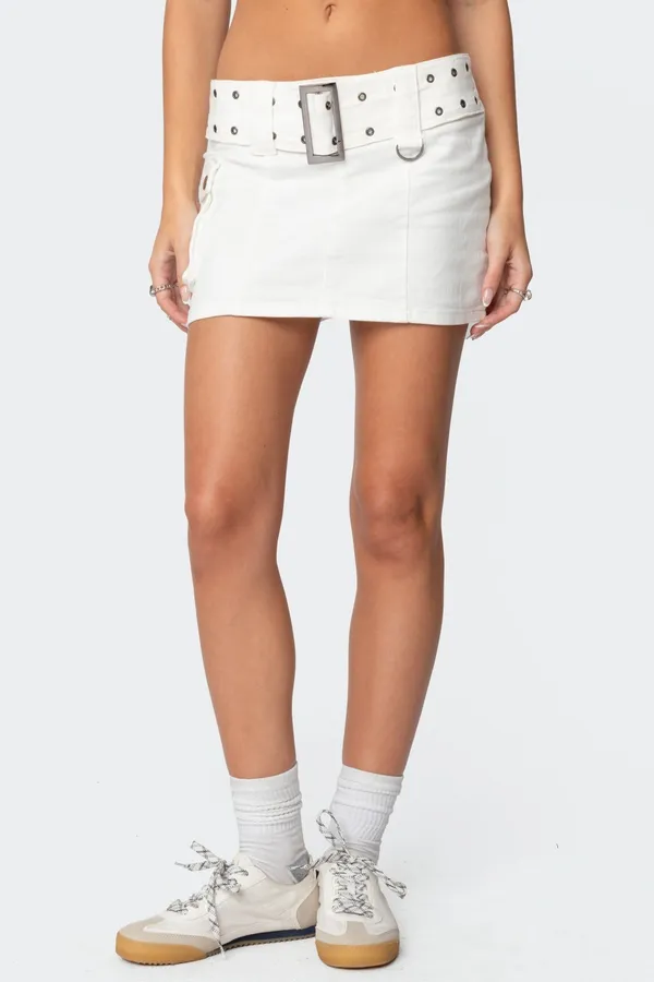 Edikted Roux Belted Mini Skirt white size S - Image 2