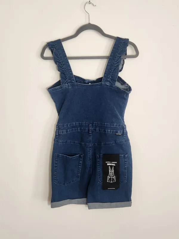Almost Famous Dark Wash Denim Romper with Ruffle Sleeves Size Small NWT - Image 4