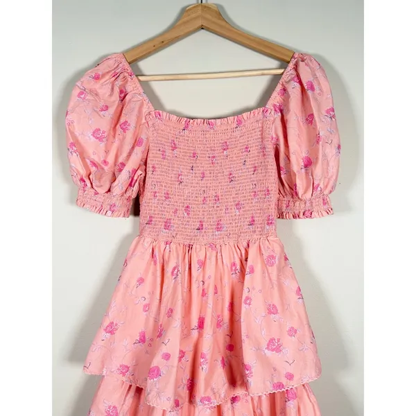 LoveShackFancy Target Pink Floral Smocked Tiered‎ Maxi Dress XXS Cottagecore - Image 3