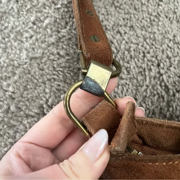 Urban Outfitters Purse Small Suede Leather Cross Body and Top Handles Zip Close - Image 3