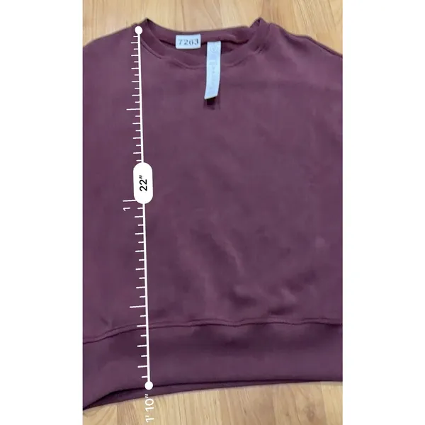 Women's Modal Crew Neck Long Sleeve Cropped Sweatshirt Maroon L New - Image 4